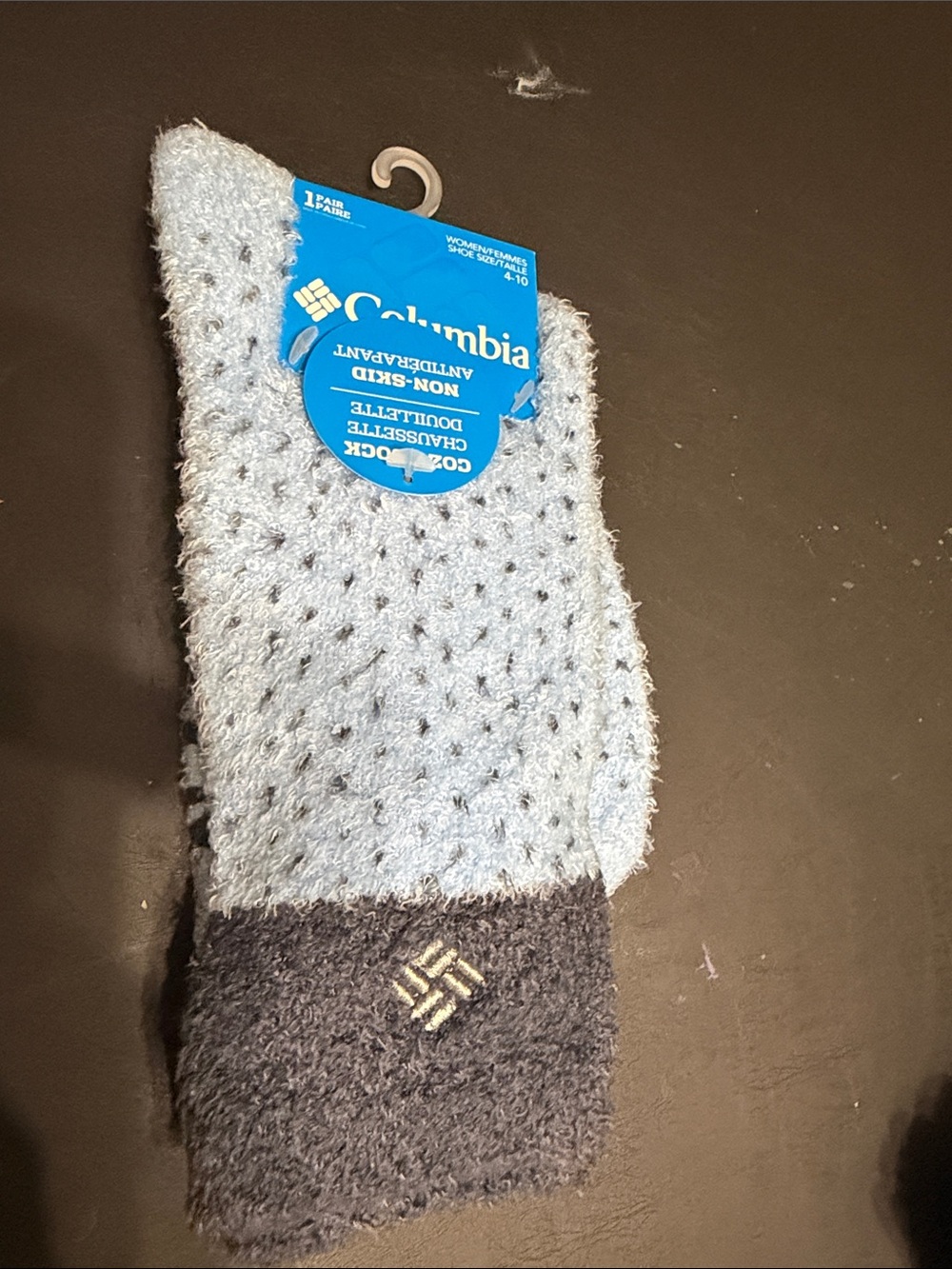 Columbia Light Blue & Charcoal Fuzzy Crew Socks